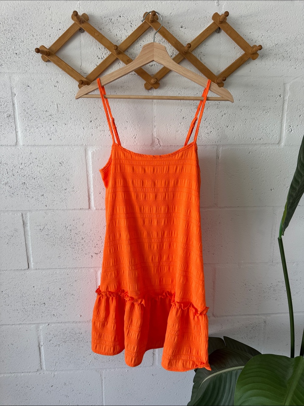 Summer Orange Sleeveless Ruffle Hem Sundress
